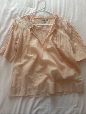 Free People Peach Ruffle-Trim Split-Neck Blouse